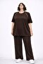 Brown Short-Sleeved T-Shirt with Leopard Details and Loose Sweatpants
