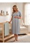 New Season Gray Special Design 100% Cotton V-Neck Summer Maternity Nightgown with Breastfeeding Feature - 2