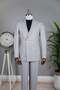 Exclusive striped linen double-breasted suit - grey - 3