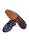 Dark Blue Color Laceless Genuine Leather Men's Shoes - 3