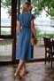 Women's Indigo Double Breasted Collar Shoulder Ruffle Detailed Elastic Waist Midi Length Dress Arm-26Y001141 - 2