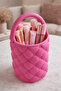 Aesthetic Quilted Desk Organizer Brush Holder Pink – Makeup & Office Organizer - 3
