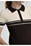 Slim Fit Polo Collar Striped Women's Brown Short Sleeve Sweater - 4