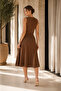 Women's Brown Suede Vest Midi Skirt Set - 4
