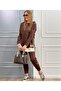 Women's Coffee Hooded Skirt Detail Crest Reverse Stitching Double Suit