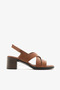 Tan Genuine Leather Cross-Strapped Thick Heeled Women's Sandals - 5