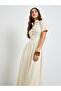 Beige A-Line Maxi Dress with Short Sleeves - 2