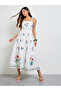 White Floral Print Strappy Maxi Dress