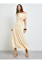 Beige One-Shoulder A-Line Maxi Dress - 3