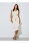 Cream Tie-Waist Midi Skirt