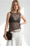 Women's Brown Glittery Sequin Mesh Blouse Blz-19003432