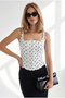Women's White Zippered Polka Dot Woven Blouse Blz-19003424 - 3