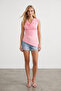 Women's Pink Degaje Collar Lycra Asymmetrical Cut Viscose Knitted Blouse Alc-X15577 - 4