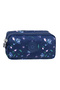 Navy Blue Flower Patterned Tr1 Crinkle Fabric Double Pouch Pen Holder Pen Case Kampa - 5