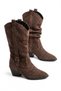 Women's Brown Bellows Pointed Toe Thick Heeled Summer Western Cowboy Boots Dera - 2