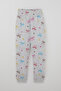 Girls' Pajama Set, Short Sleeve, Colorful Bow & Heart Pattern, 8-12 Years Old, Light Gray Melan - 3