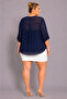 Large Size V-Neck Buttoned Stone Embroidered Capri Sleeve Pocket Thin Women's Shirt - 4