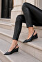 Women's Black Wedge Heel Stiletto 8.5 cm Comfortable Full Mold.