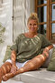 Khaki Pool Collar Low Sleeve Skirt and Mesh Flower Appliqué on the Sleeve End Casual Woven Blouse 68 68 - 5