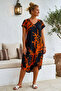 Black V-Neck Short-Sleeved Patterned Casual Viscose Woven Dress 113 64 - 6