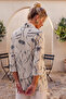 Italian Beige-Anthracite Jacket Lapel Collar 3/4 Sleeve Floral Buttoned Printed Casual 100% Linen Woven Jacket 75 60 - 3