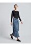 Milo Stitched Asymmetrical Cut Hem Tassel Detail Long Denim Skirt - 3