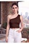 Women's Brown One-Shoulder Diver Bustier Crop Top Flexible and Stylish Design - 8