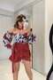 Women's Red Floral Print Off Shoulder Balloon Sleeve Crop Blouse Ruffle Mini Skirt Summer Set 8092 - 5