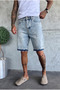 Men's Washed Tasseled Light Blue Denim Jean Shorts Ke-1211 - 5