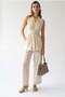 2142 Women's Linen Blend Suit with Belt Detail Natural - 3