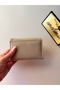 Women's Beige Envelope Cover Gold Lock Mini Card Holder Wallet - 2