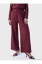 Two Mt Shop Quality Lcw Modest Burgundy Crinkle Plain Loose & Wide Leg Women's Trousers - 2