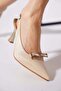 Dodelas Front Bow Stoned Back Open Women's Heeled Evening Dress Shoes Gold Satin - 4