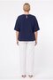 Women's Navy Blue Large Size Oversize Padded Chiffon Blouse Hzl26S-Zss111201 - 3