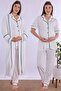 Cotton Front Buttoned Short Sleeve Maternity Pajama and Dressing Gown Set Effortt -Ecru