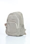 Vital Series Water-Resistant Beige Crinkle Fabric Multi-Compartment Casual Backpack - Stylish School and Travel Bag with Plush Accessories - 3