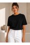 Women's Black Basic T-Shirt - Basic Comfortable Cut Crew Neck Cotton T-Shirt - 3
