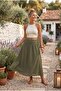 Khaki Lined Foldable Fabric Waist Casual Cotton Long Woven Skirt 95 65 - 6