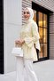 Hakim Yaka Front Buttoned Lined Ruffled Polyviscon Tunic - Yellow - 2
