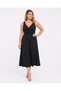 Women's Plus Size Black, Waist Gipe Elastic Detail, Wrap Collar, Viscose Dress 65N39578