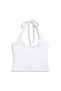 Halter Neck Crop White Tank Top - 3