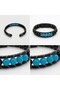 Men's Black Leather Natural Stone Bracelet - Masculine Design with Blue Agate Stone - 2