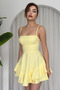 Women's Strappy Mini Dress Square Neckline Flounce Skirt Stylish Casual Event Graduation Dress - 5