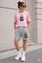 Unisex Oversize Printed T-Shirt Gray Shorts 2-Piece Set Cotton Comfortable Cut Casual Sports Combination Kelebek - 2