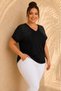 Women's Plus Size Shoulder Stone Decorated V-Neck Side Slit Stretchy V-Neck Short Sleeve Viscose Blouse - 5