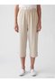Özmarka New Season Beige Elastic Waist Linen Blend Women's Capri - 2