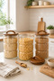 2500 ml Acacia Lid Glass Jar Set of 3 – Large Size Food Storage Container with Handle and Lid, with Spout - 3