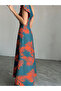 Women's Slit One-Shoulder Long Patterned Dress - 6