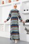 Lace-Up Collar Viscose Dress Cobalt Blue - 3
