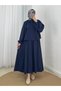Yağmurnur Gathered Collar Lace-Up Skirt Suit-Ek625 Navy Blue
